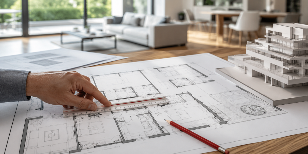 Plano de vivienda para diferenciar los metros útiles y los metros construidos al comprar una vivienda.